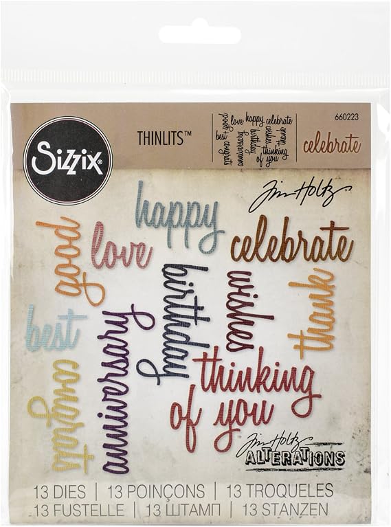 Thinlits Die Set 13PK Celebration Words: Script by Tim Holt