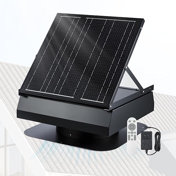 GROWNEER 40W 14" Solar Attic Fan with Smart Thermostat, 2000CFM Solar Powered Attic Fan 24/7 Worktime, Cools up to 2000 Sq.Ft, Waterproof Solar Roof Vent for Attics, Sunrooms, Warehouses, Factories