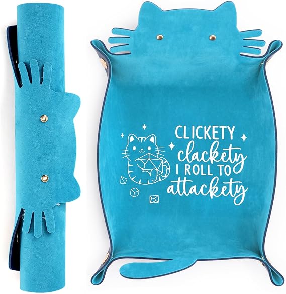 Blue Cat Dice Tray Novelty Purple Cat Shape PU Leather Dice Tray for Rolling Portable Dice Holder Desk Organizer DND Accessories Unique Gift for RPG Game Players