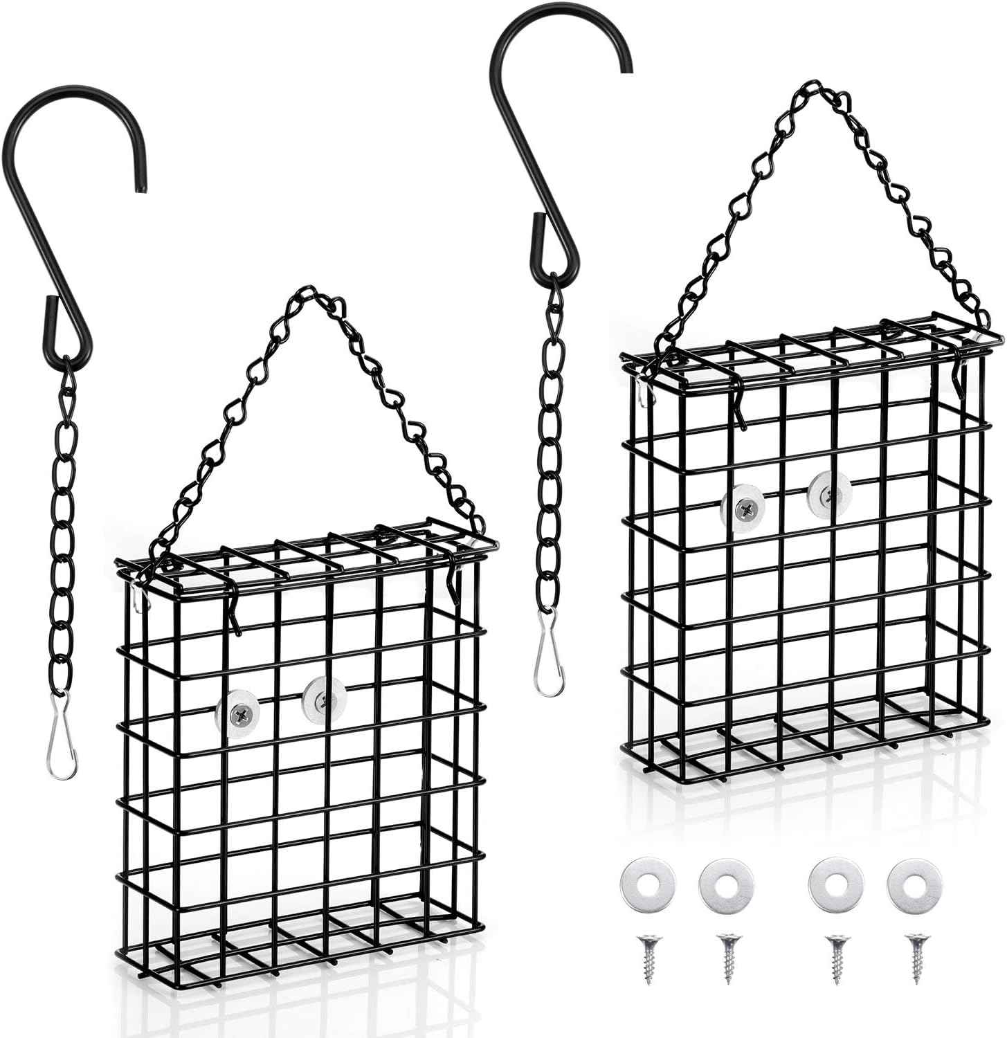 2 Pieces Suet Bird Feeder, Caged Bird Feeder Hanging Suet Feeder Single Suet Cake Capacity for Wild Birds, Birds Feeder Outdoor Garden