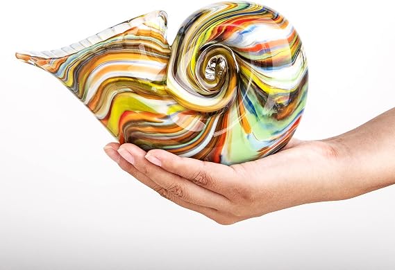 QFkris 7.7" Glass Nautilus Conch Figurines, Hand Blown Seashell Art
