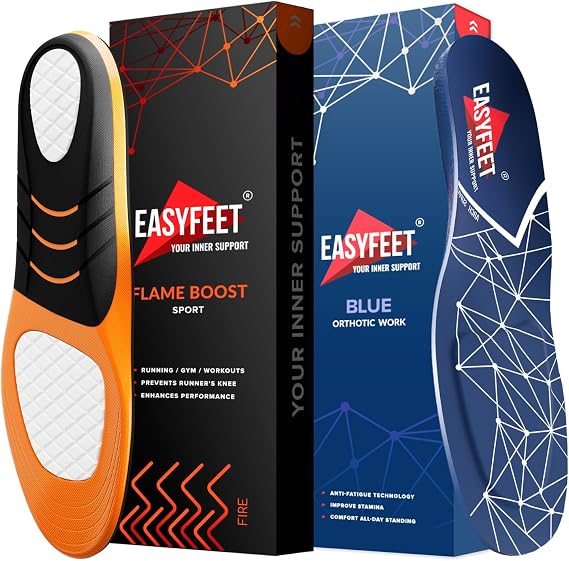 Running & Sport Insoles with Shock Absorbing Inserts Orthotic Support for Hiking Walking Tennis Basketball Sneaker Cushioning Comfort - Size L (Men 11-12.5/Women 12-13.5)