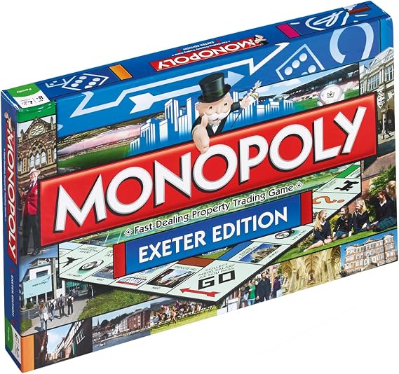 Winning Moves Exeter Monopoly Board Game, Advance to Royal Albert Memorial Museum, Crealy Great Adventure Park or Exeter Cathedral and trade your way to success, makes a great gift for ages 8 plus