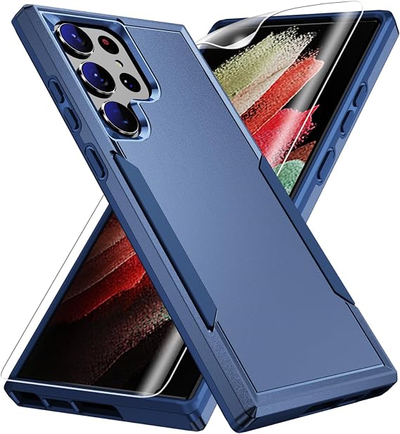 for S23 Ultra Case,with HD Screen Protector [Military Grade Drop Tested] Heavy-Duty Tough Rugged Shockproof Protective Case for Galax S23 Ultra, Blue