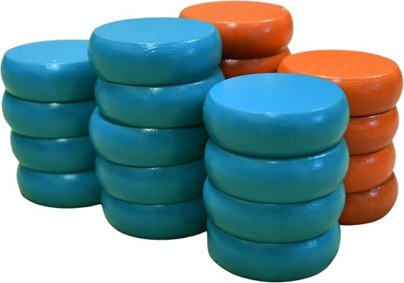 26 Orange and Light Blue Crokinole Discs - Full Set (Large 1 1/4 Inch Diameter (3.2cm))