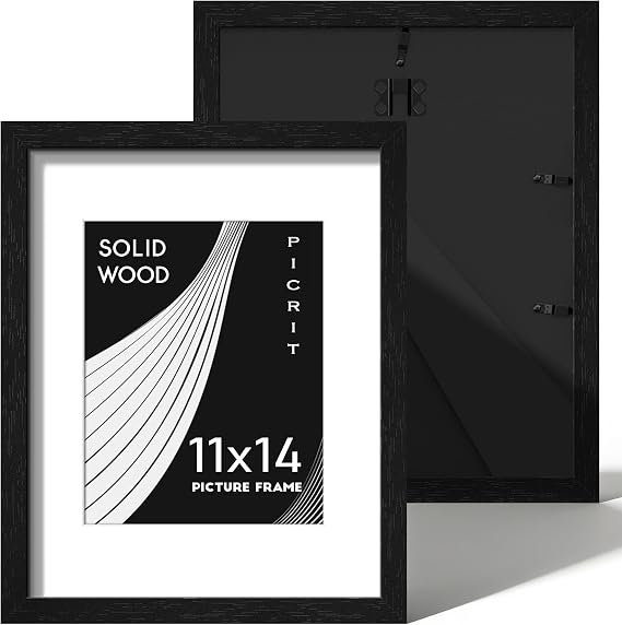 Picrit 11x14 Solid Wood Frame Set of 2, Black Wood Grain Gallery Wall
