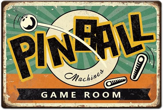 1pc Vintage Metal Tin Sign 8x12 inch Retro Iron Pinball Sign Rust Look Pinball Game Room Tin Poster for Home Games Room Men Cave Cafes Bars Pubs Shop Wall Decorative