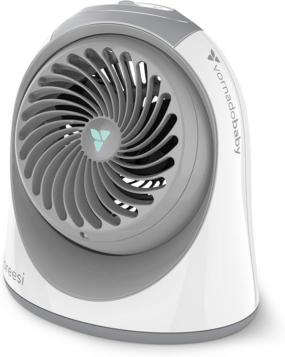 Vornadobaby Breesi Nursery Air Circulator Fan for Baby and Kids Room with Child Lock, Hidden Cord Storage, Finger-Friendly Design, White