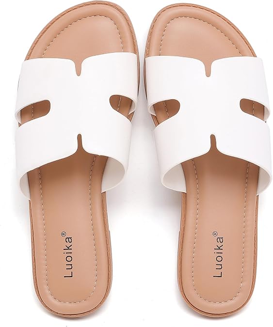 Luoika Women's Wide Width Flat Slides Sandals.