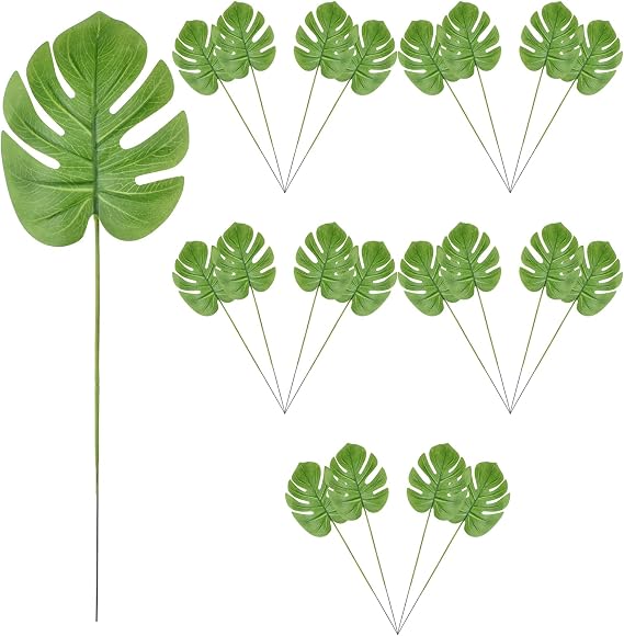 24 Pcs Artificial Palm Leaves, Faux Tropical Turtle Leaves