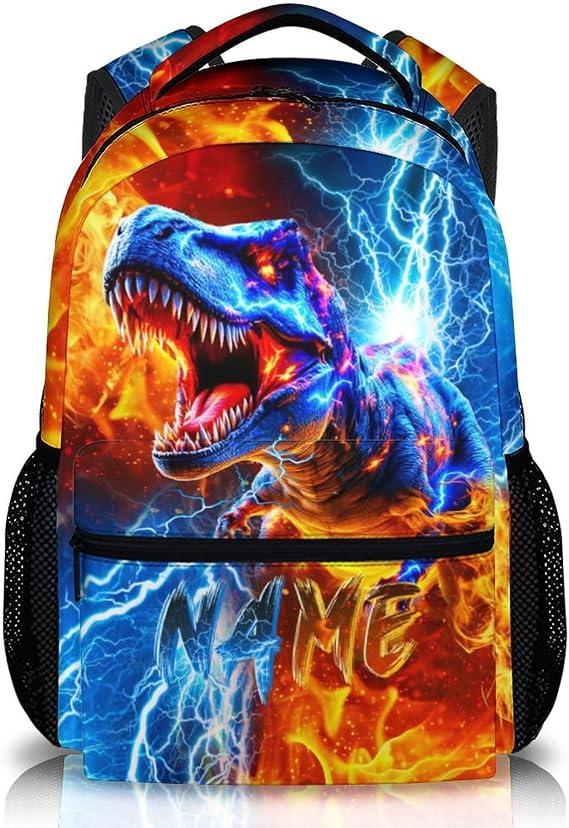 Dinosaur Backpack for Boys, Backpack with Personalized Name for Kids Teens Kindergarten Primary Middle Senior, 17 Inch Custom Lightweight Large Capacity Bookbag for School Travel Work