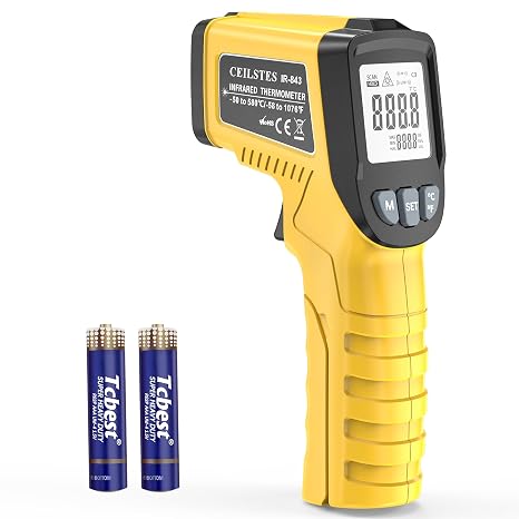 Infrared Thermometer Gun, Infrared Temperature Gun for Cooking, Laser Thermometer Gun -58F~1076F with Adjustable Emissivity & Max/Min, Suitable for Industry, ovens, HVAC (Not for Human)