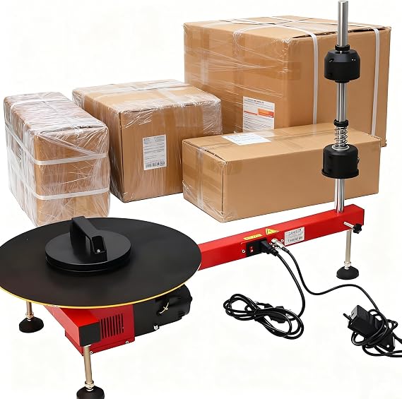 Electric Flat Film Wrapping Machine, Stretch Film Dispenser Wrapping Packing Machine, Table Electric Pallet Wrap Dispensers, Turntable Diameter 40cm, for Stretch Film Wrap Roll