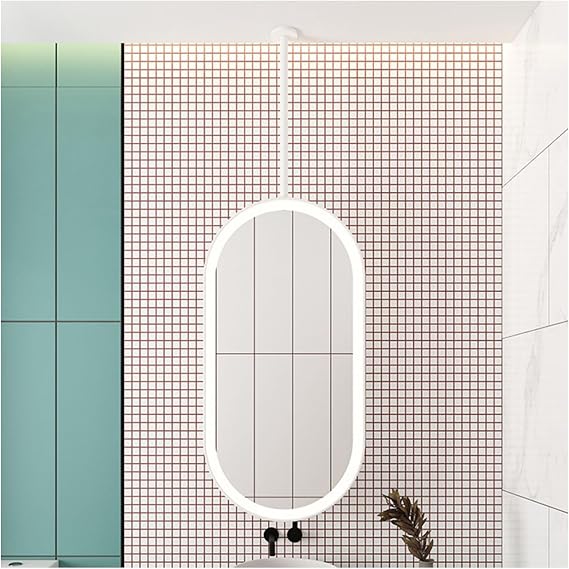 Ceiling Mirror, LED Lighting Bathroom Mirror Floating Bathroom Oval Vanity Mirror for Ceiling Mount Decorative Mirror Above Sink(White,50x80cm)