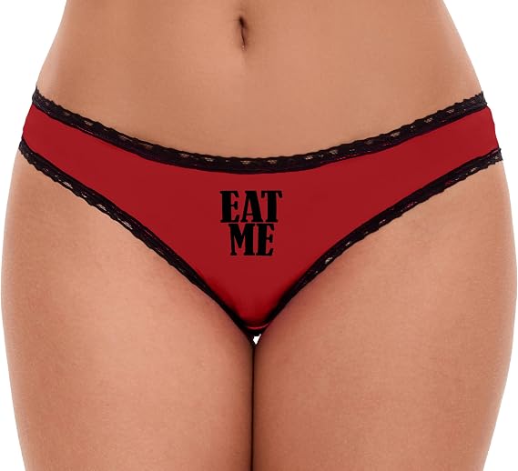 Knaughty Knickers Eat Me Lick Me Suck Me Oral Sex Demand It Suggestive Slutty Red and Black Bikini Panties Adult Flirty Fun