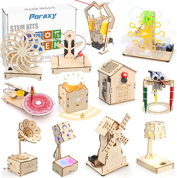 Poraxy 12 in 1 3D Puzzles STEM Kits for Kids Ages 8-12, Activities Science Projects for Kids 6-8 5-7, Engineering Building Toys Experiments Xmas Birthday Gifts 7 8 9 10 11 12 13 Yr Old Boys Girls