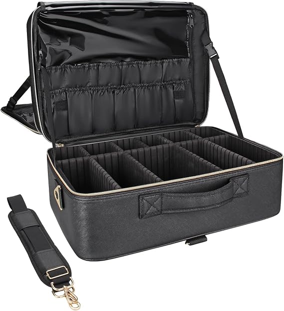 17.7" Makeup Box, Relavel Professional Makeup Case Large Makeup Organiser Luggage Vanity Case with Adjustable Dividers Cosmetic Storage Box for Women, Makeup Artist Must Haves