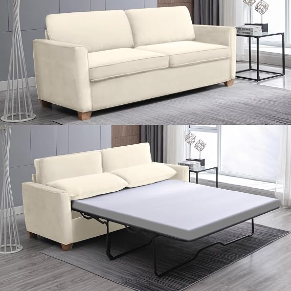 PUREMIND Sleeper Sofa Couch with Pullout Bed, Velvet Full Size Pull Out Sofa Bed with Folding Foam Mattress, 2-in-1 Pull Out Couch Beds Sleeper Loveseat Pull-Out Beds for Living Room, Small Spaces