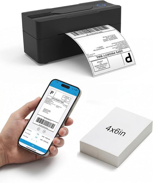 Forc Bluetooth Thermal Shipping Label Printer, 4x6, Black | Wireless, Compatible with Android, iPhone, Windows & Mac, For Small Business, Works with Amazon, Etsy, USPS