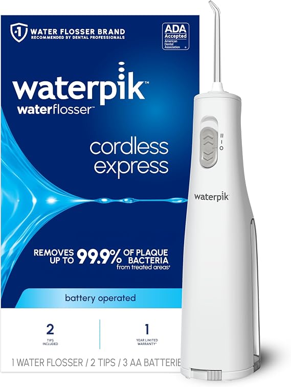 Waterpik Cordless Express Portable Water Flosser, 3 AA Batteries, White
