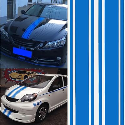 Pack-2 Car Cool Stripe Sticker, 70.8 x 3.1 Cuttable Hood Bumper Body Fashion Decoration, PET Waterproof and Sun Protection Racing Decals, Universal for Car Exterior Trim Accessories Blue