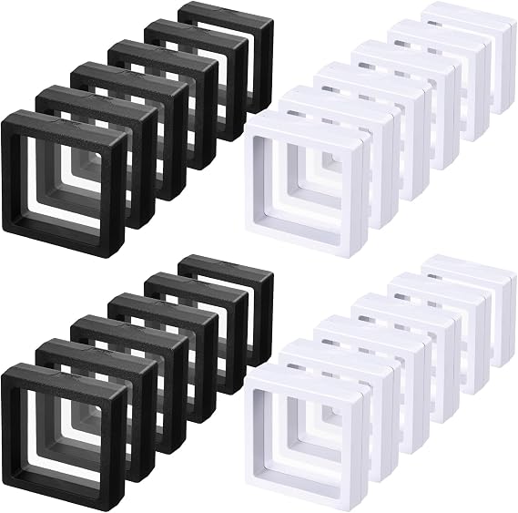 Queekay 60 Pcs 3D Floating Display Case 2.8 x 2.8 x 0.8 Inch Black,White