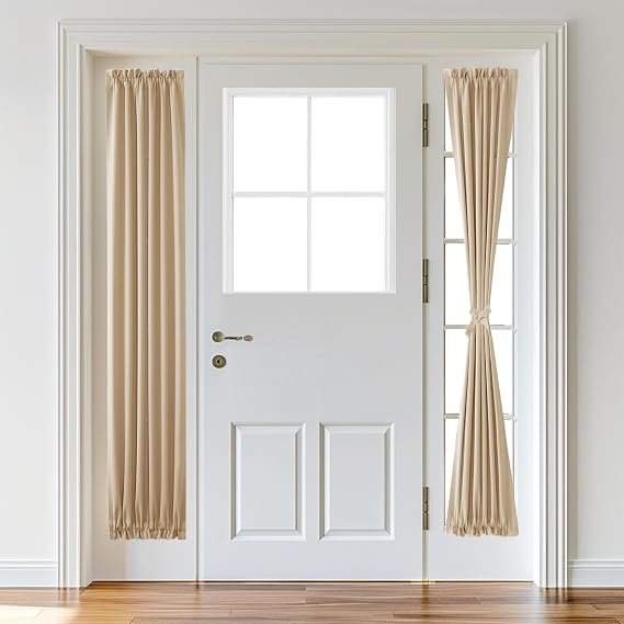 XWZO Door Curtains for Window, Thermal and Room Darkening for French Door, Rod Pocket Blackout Curtains for Kitchen, 12 x 72 Inches Long, Biscotti Beige, 1 Panel