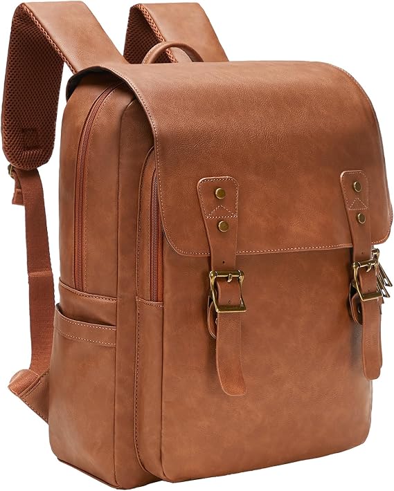 Leather Backpack for Men Women, 15.6in Laptop Backpack Waterproof Vintage Backpack for Work Travel College Bookbag, Brown, 12.5"L x 5.5"W x 15.7"H, Rucksack Backpacks