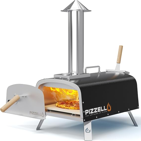 12" Outdoor Pizza Oven, Multi-fuel Stainless Steel Pizza Grill | Propane & Wood Pizza Oven with Gas Burner, Wood Tray Pizza Stone, Pizza Peel, Carry Bag for Outside, Garden, Backyard, Black
