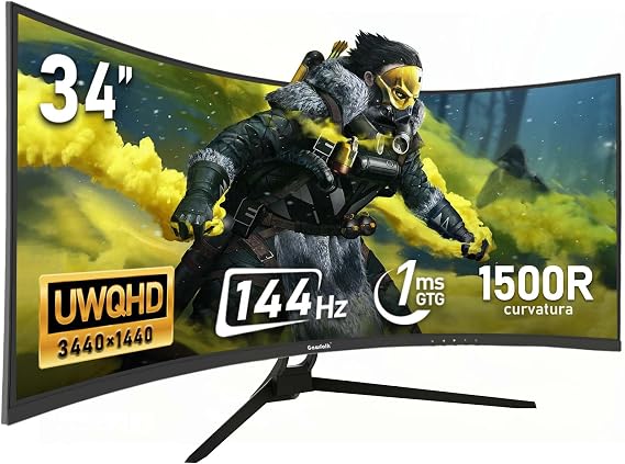 Gawfolk 34 Inch Ultrawide Curved 144Hz Gaming Monitor 21:9 UWQHD PC Screen
