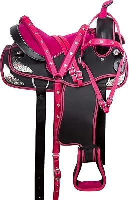 Premium Synthetic Western Horse Saddle 10 to 18 Inch and Comfy Horse Saddle with Tack Set Headstall Breast Collar Reins and Sizes