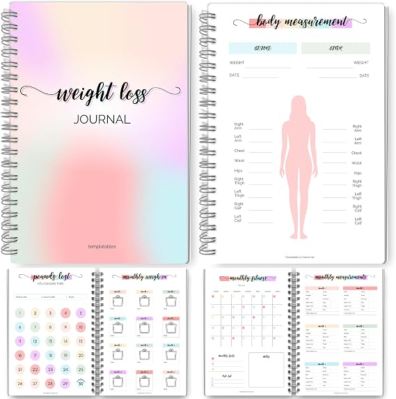 12 Month Weight Loss Journal | Pounds Lost & Body Measurements Tracker with Monthly Step Trackers, Fitness Planner, Vitamins & Supplements Logs, Goals, Reflections & Challenges | A5 (Rainbow)
