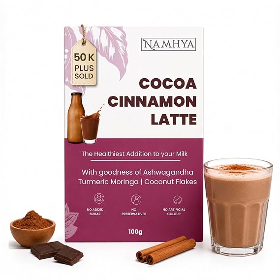 Namhya Cocoa Latte with Cinnamon, Moringa | Caffeine Free | Sugar Free | Healthy Alternative for Coffee | 3.53 oz