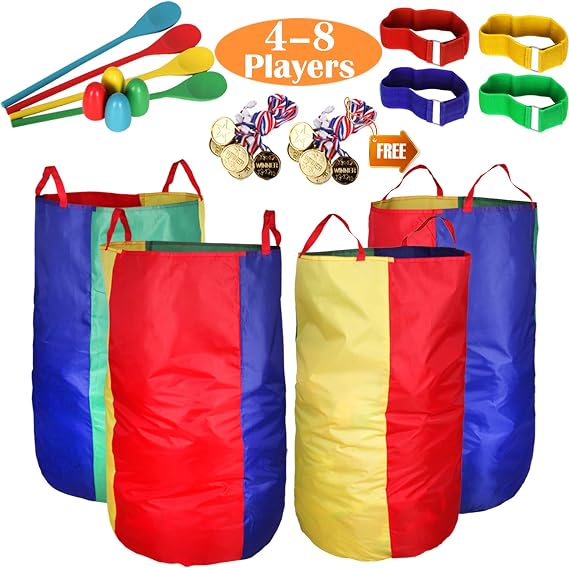 Outdoor Games, Potato Sack Race Bags for Kids Adults, Egg Spoon Relay Race, 3 Legged Race Bands, Birthday Party, Field Day Family Reunion Carnival Outside Yard Lawn Easter Fall Festival Games