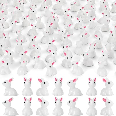 66 PCS Mini Resin Rabbit, Miniature Easter Bunny Figurines Tiny Rabbit for Easter Egg Fillers, Cake Decorations, Fairy Garden Outdoor Landscape Ornaments