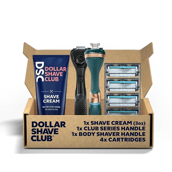 Dollar Shave Club | Full Body Shave Set | 4 Swift Rinse Refill Cartridges, 2 Handles, 1 Shave Cream 3 ounce
