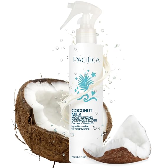Pacifica Coconut Milk Hair Detangler Spray Leave-In Conditioning Elixir for Tangle-Free Hair Instantly Detangles Knots, Adds Shine & Moisture, Prevents Breakage & Frizz Vegan & Cruelty-Free