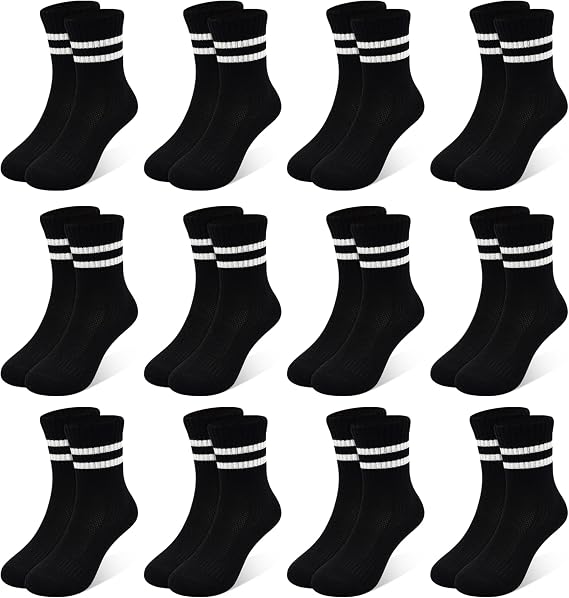 12 Pairs Socks Boys Tennis Socks Children's Socks Boys Sports Socks Girls Kids Trainer Socks School Child Cotton Socks for Children 1-12 Years