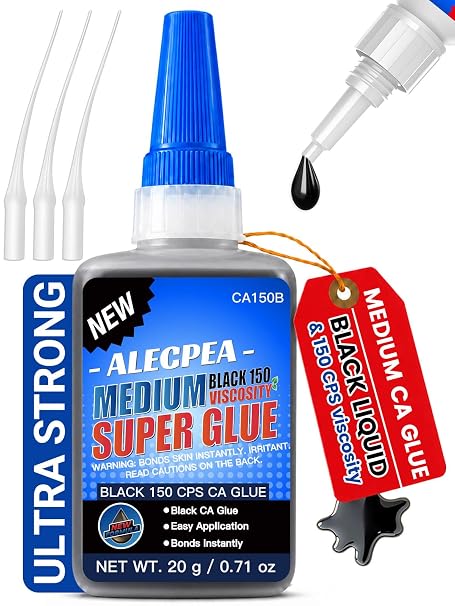 ALECPEA Black CA Glue 20g 150CPS Medium Super Glue for Wood & Leather