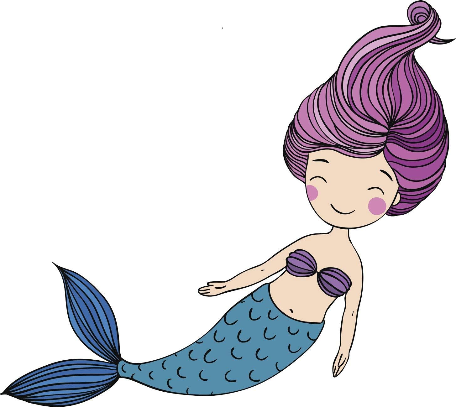 EW Designs Cute Pretty Pen Art Kids Mermaid Cartoon - Happy Bun Vinyl Decal Bumper Sticker 12 Wide
