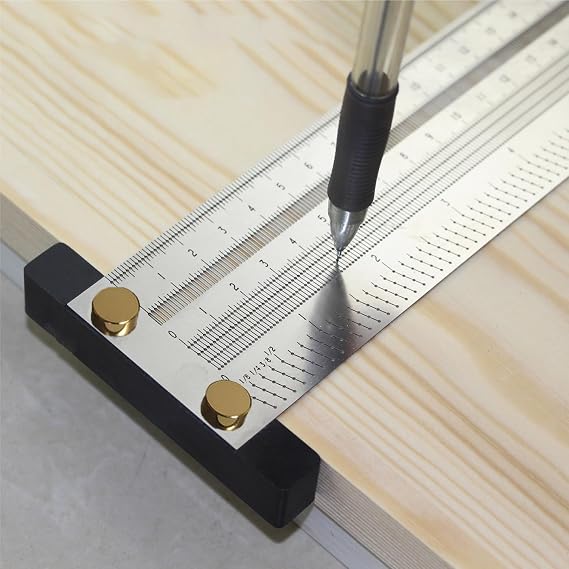 Ultra Precision Marking T-Ruler Thickened T-Square Carpenter Gauge with Imperial Ruler and Mechanical Pencil Set (8 Inch)