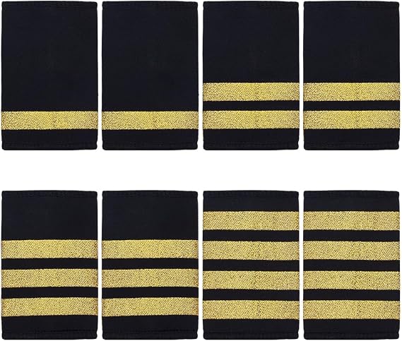 WEBEEDY 4 Pairs Professional Pilot Uniform Epaulets Airline Pilot Aviators Uniform Shoulder Boards Epaulets with Gold Stripe Embroidered Epaulets Halloween Costume Accessories(One,Two,Three,Four Bars)