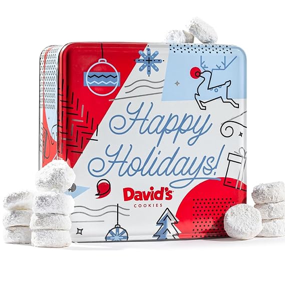 Davids Cookies Winter Wonderland Butter Pecan Meltaway Cookies Tin - Delicious Butter Cookies with Crunchy Pecans - Soft & Melt In Your Mouth Flavorful Cookies, Gourmet Holiday Food Gift Basket 2Lbs