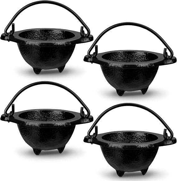 Sawysine 4 Pcs Mini Cast Iron Cauldron with Handle, 2.5 Inch