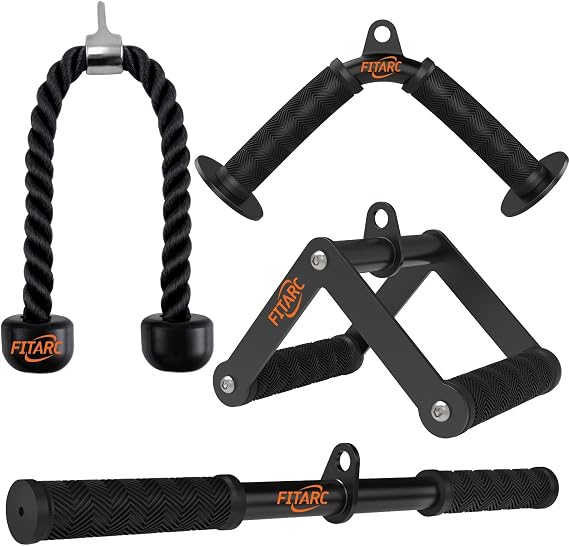 Fitarc Cable Machine Attachment Set, Lat Pulldown Attachments for Home Gym Equipment, Tricep Pull Down Attachment for Home Gym Accessories, Lat Pull Down Bar and Tricep Rope Cable Attachment