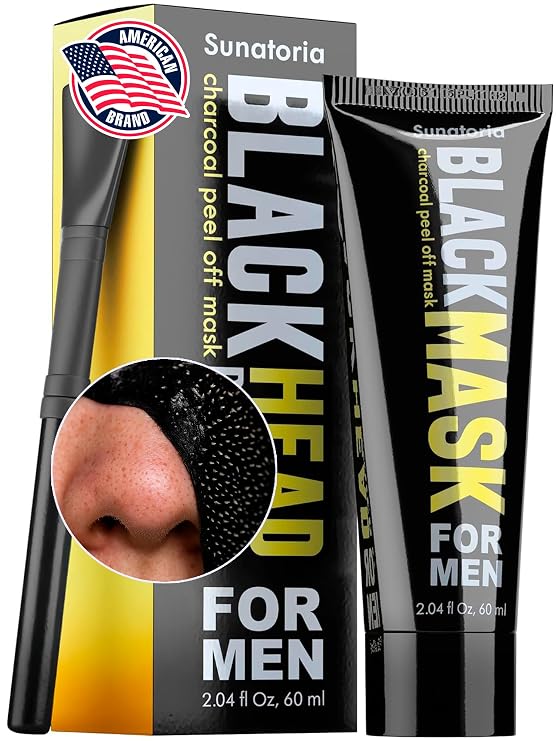 SUNATORIA Mens Original Black Peel Off Face Mask Charcoal Pore Mask Helps Remove Excess Oil & Lift Away Surface Impurities Botanical Extracts & Vitamins A, E, B5 2.04 fl oz