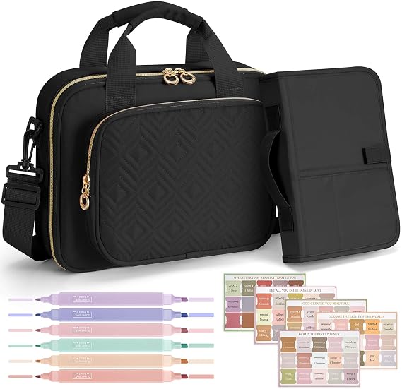 Heouvo Bible Cover Case for Women with No Bleed Highlighters Pens and Tabs, Large Bag Case with Add-On Book Cover, Study Supplies Journaling Kit
