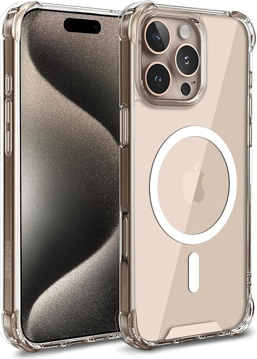 Minesk iPhone 16 Pro için MagShield Serisi MagSafe ile Uyumlu Köşe Korumalı Şeffaf Hybrid Kılıf Ultra Güçlü Manyetik Çember ve Kristal Berraklığında Materyal Premium Kalite Kılıf (16 Pro)
