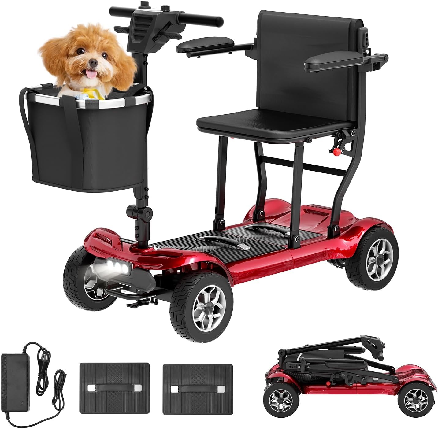 Mobility Scooters for Adults 18.5 kg, 38 km Long Range 130 kg Capacity Folding Mobility Scooter for Travels with Airport Approved, Ideal for Elderly & Disabled (Red)