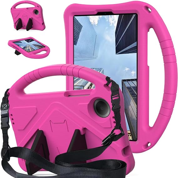 Case for TCL Tab 8 Nxtpaper 5G 8.7 Inch 2025, EVA Kid Friendly Slim with Handle and Shoulder Strap Protective Cover, Rose